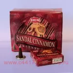 Благовоние конусы Хем «САНДАЛ+КОРИЦА» (Hem Sandal Cinnamon incense cones).