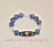 Браслет с бусиной дзи 5 летучих мышей агат 3,5 см с содалитом